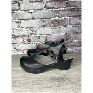 Dansko Sam Black Leather Ankle Strap MaryJane Clog Sandals Women Sz 38EU/7.5M US